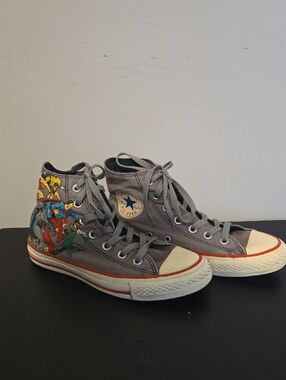 Converse Gray High-Top Sneakers with Colorful DC Comic Art